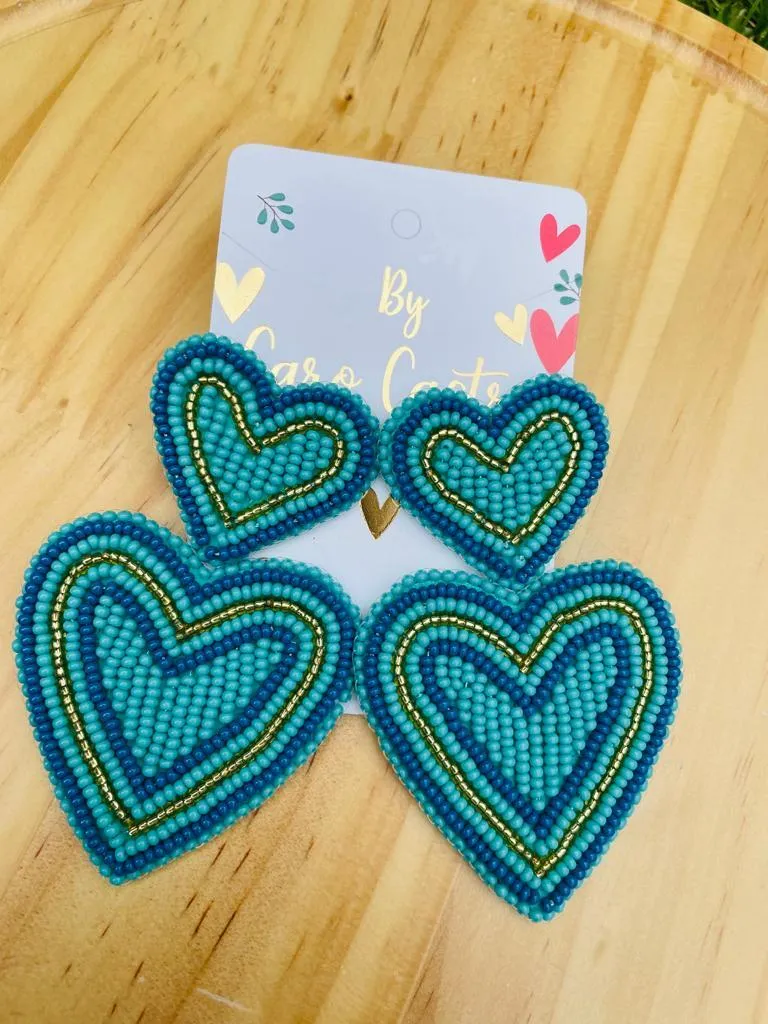 Aretes Corazón Azul Turquesa con Dorado