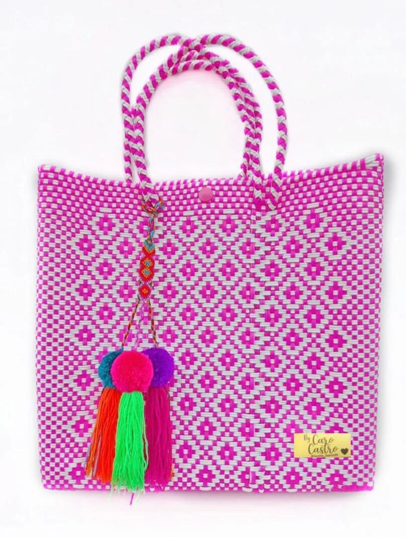 Cartera Tejida fucsia y blanco