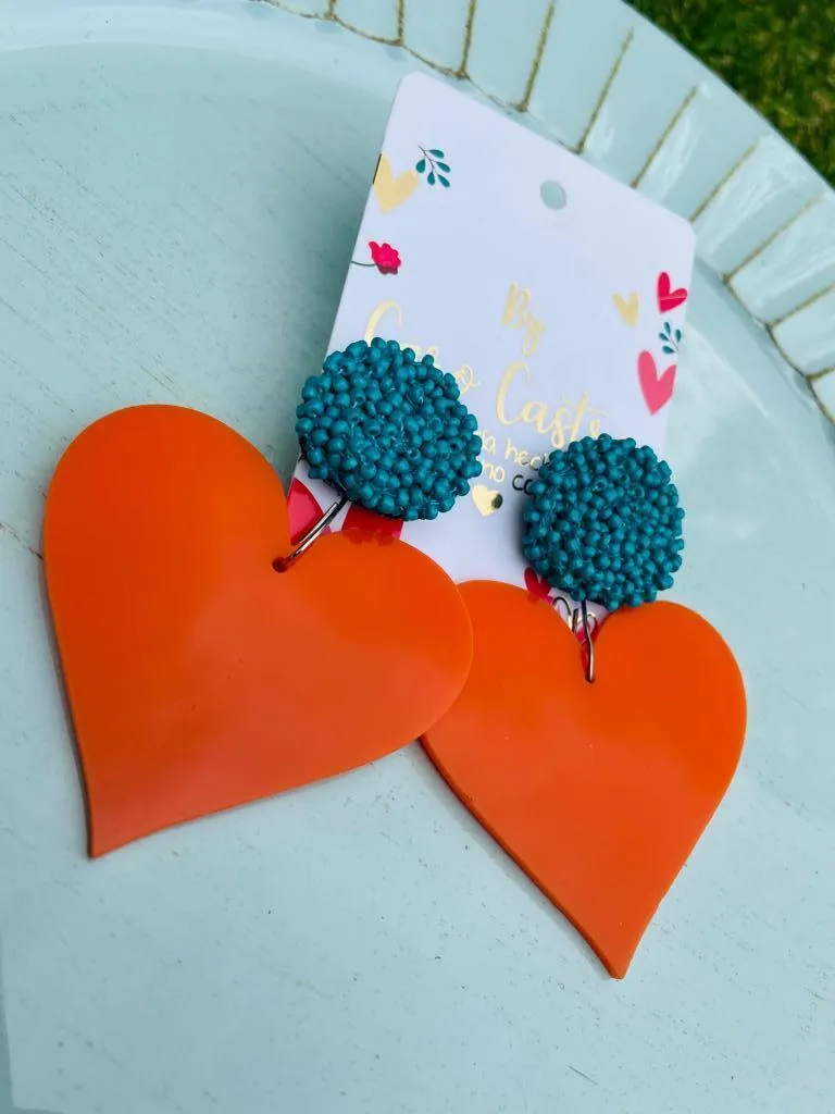 Aretes Corazón Naranja en Acrílico