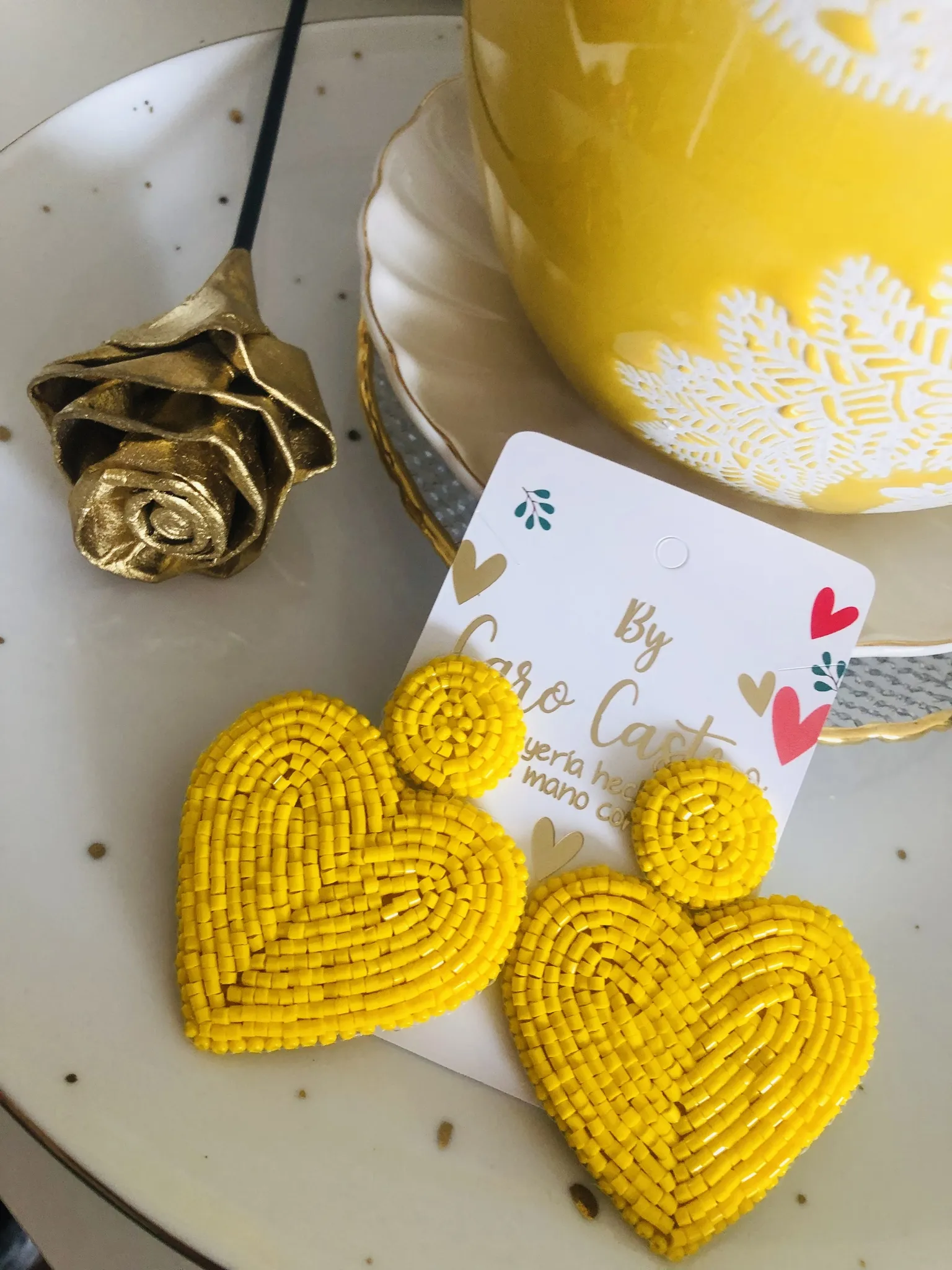  Aretes Corazón Amarillo