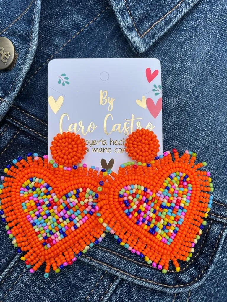  Aretes corazón naranja y multicolor