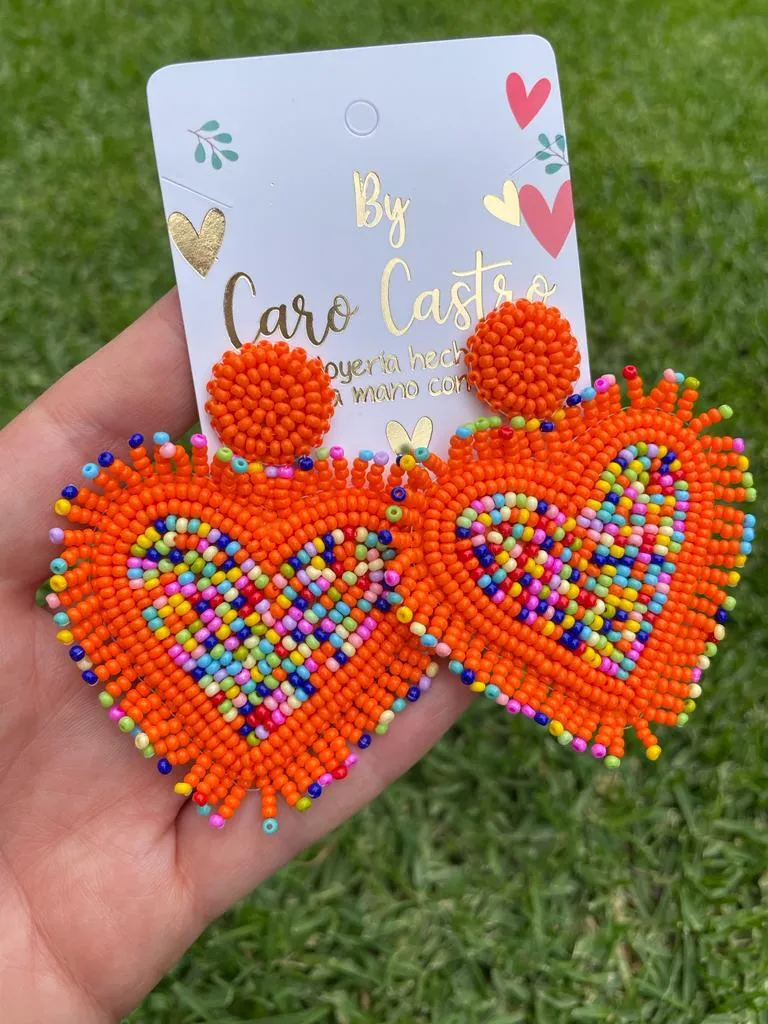  Aretes corazón naranja y multicolor 2