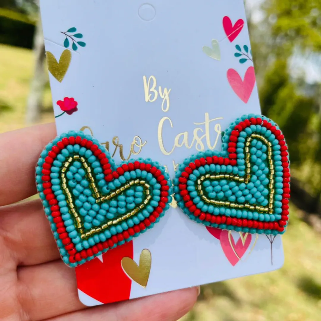  Topos corazon azul turquesa con borde rojo