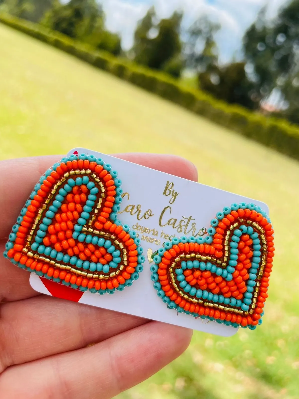  Topos de corazon naranja con turquesa 2