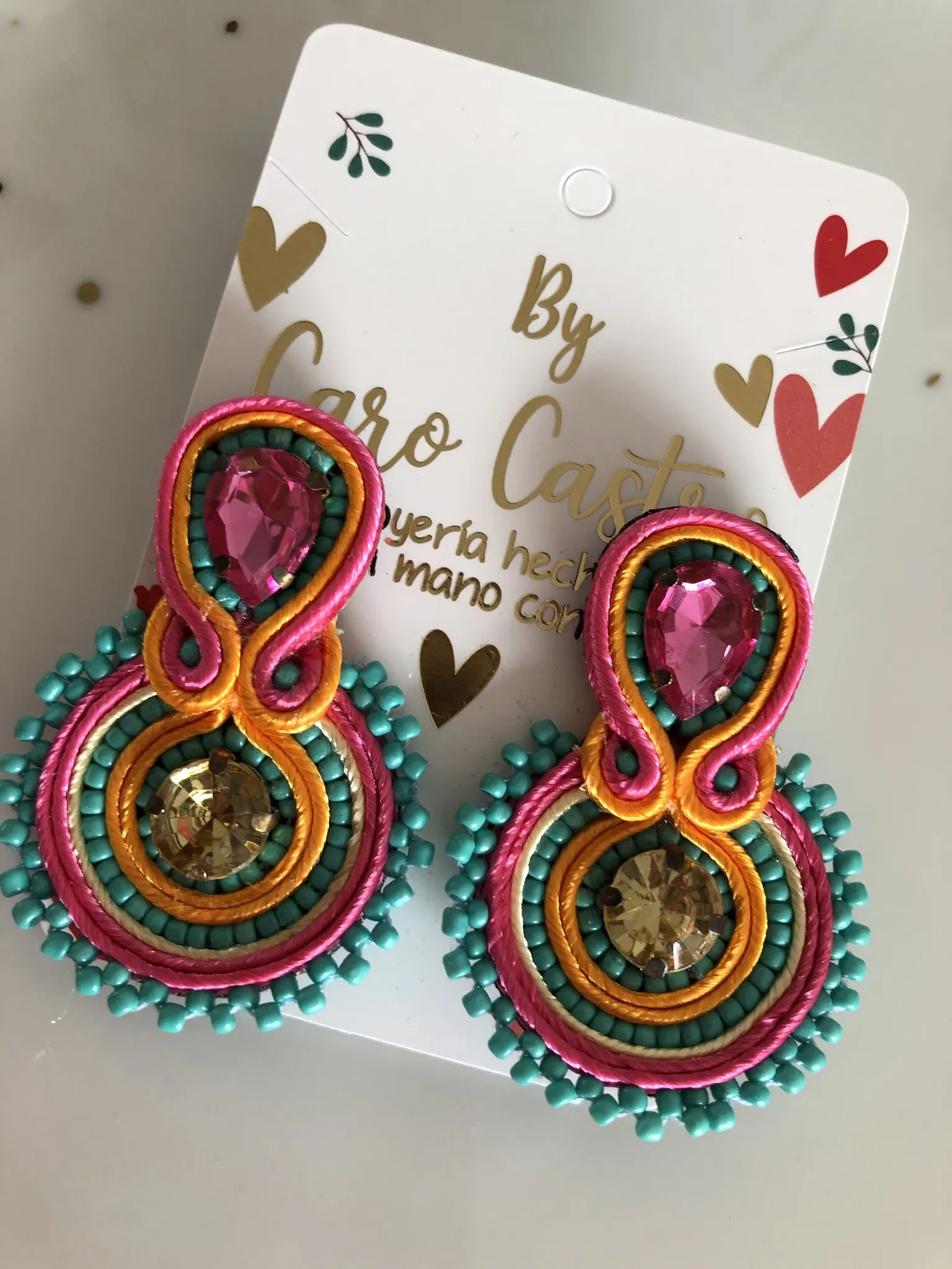  Aretes en Soutache Topo Cristal Turquesa