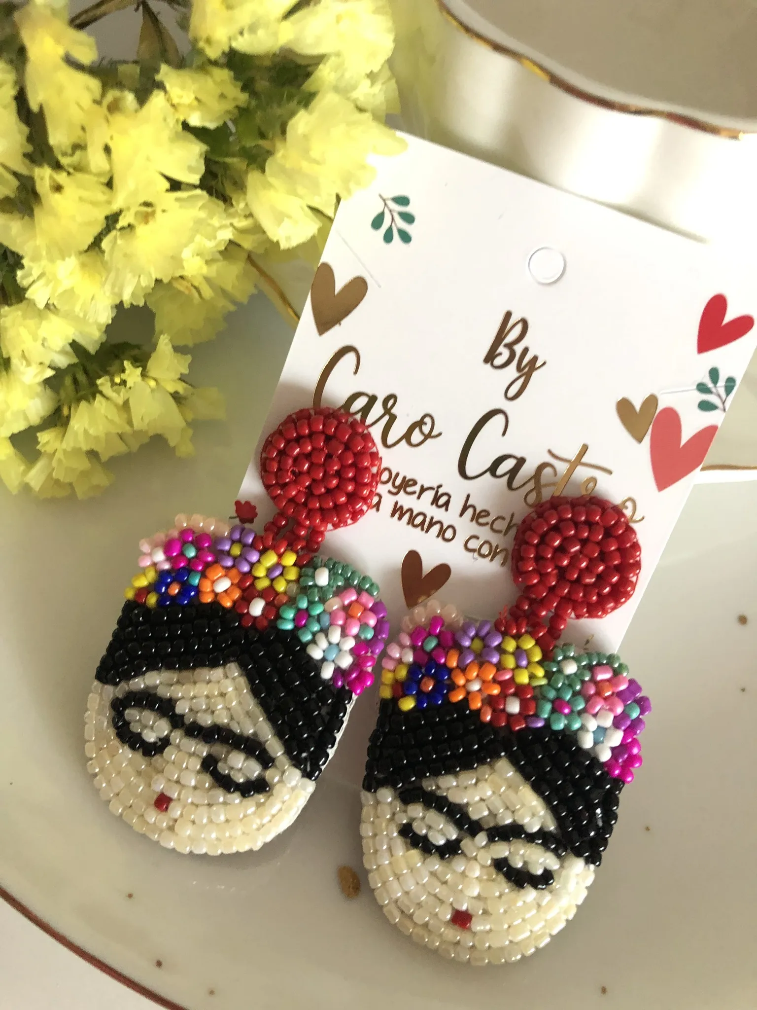 Aretes Frida Topo Redondo Rojo