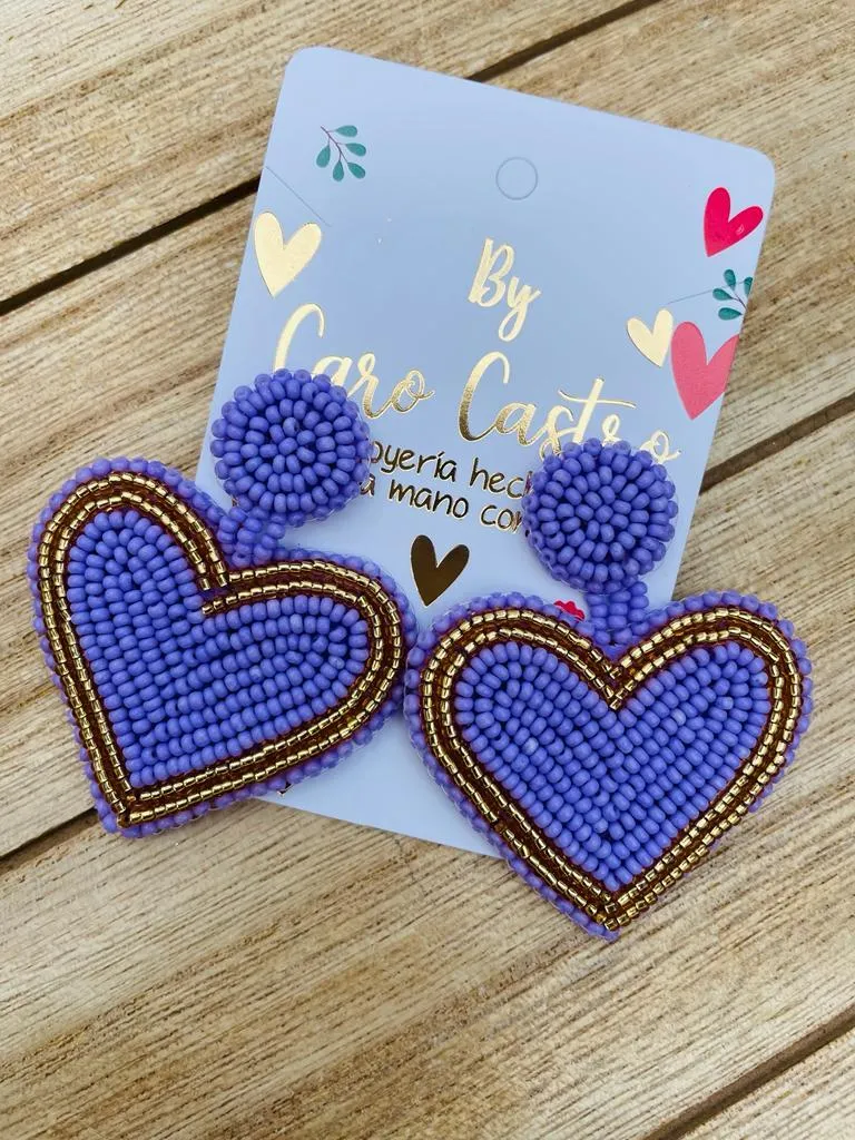 Aretes Corazón Lila con Dorado