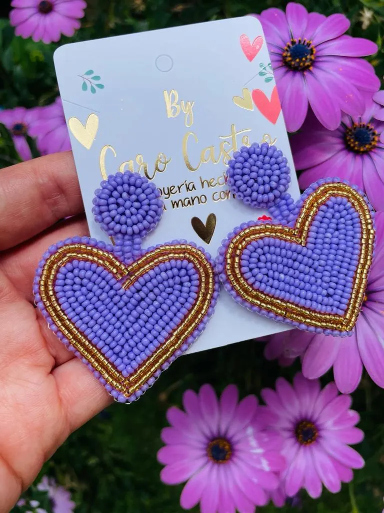 Aretes Corazón Lila con Dorado 2
