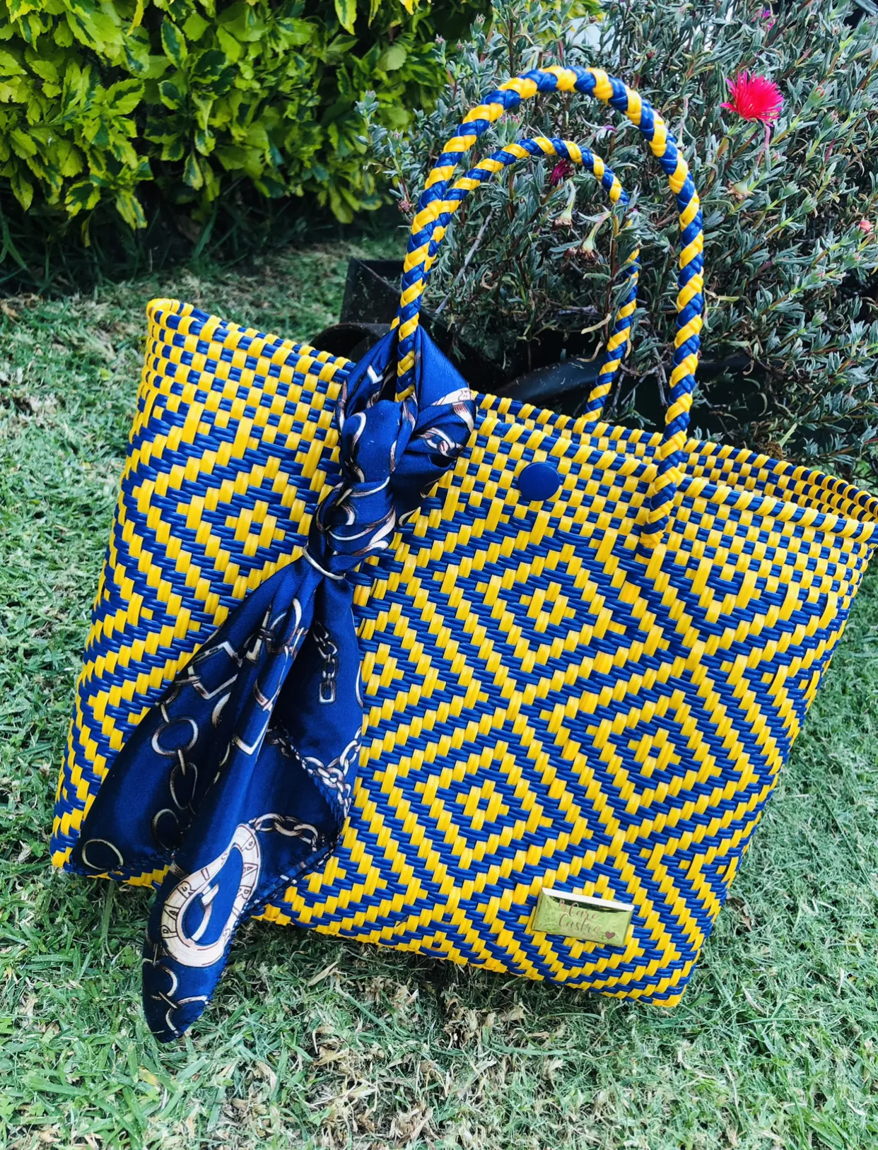 Cartera mediana Amarilla con Azul