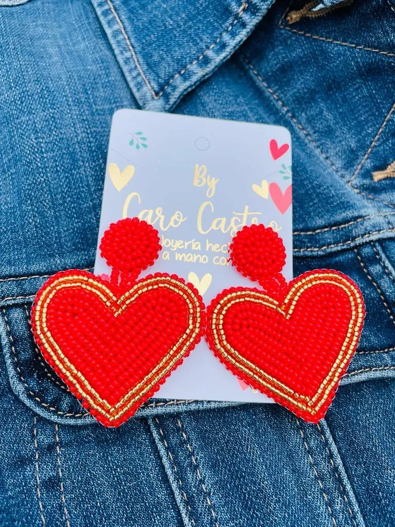 Aretes Corazón Rojo con Dorado
