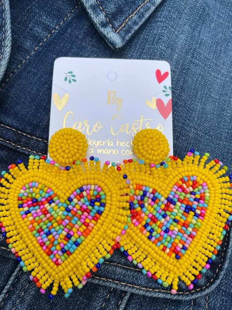  Aretes corazón amarillo y multicolor 2