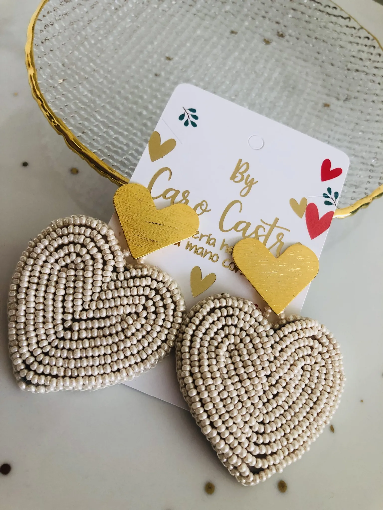  Aretes Corazon Beige