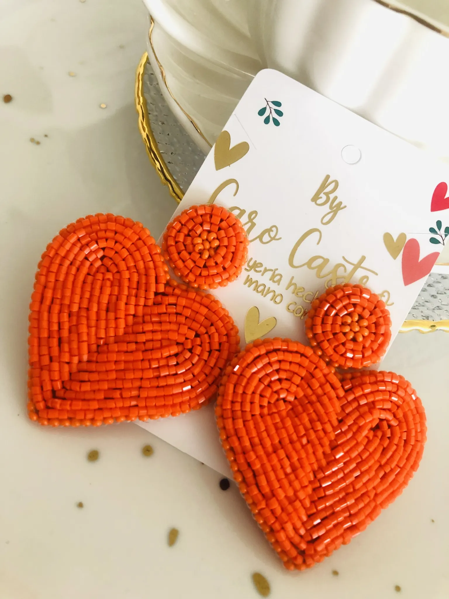  Aretes Corazon Naranja topo redondo