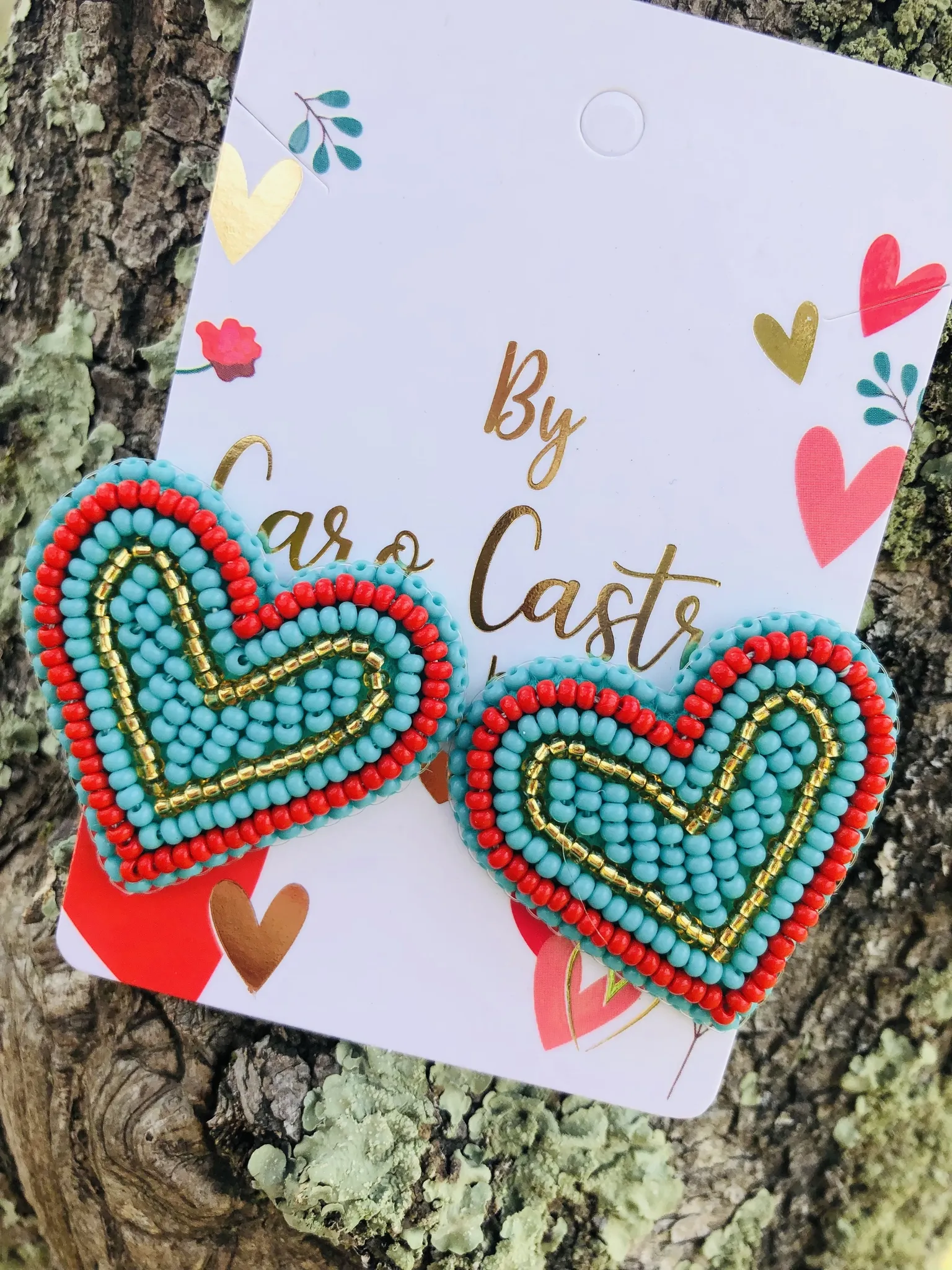  Topos corazon azul turquesa con rojo