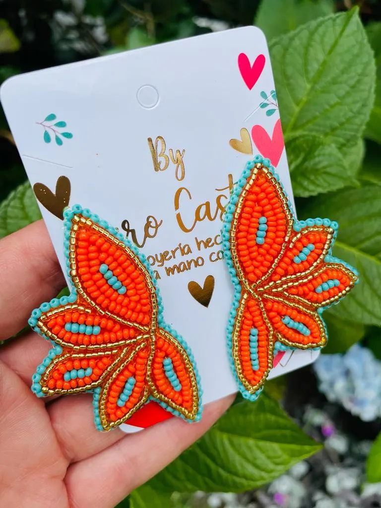  Aretes espiga naranja y turquesa