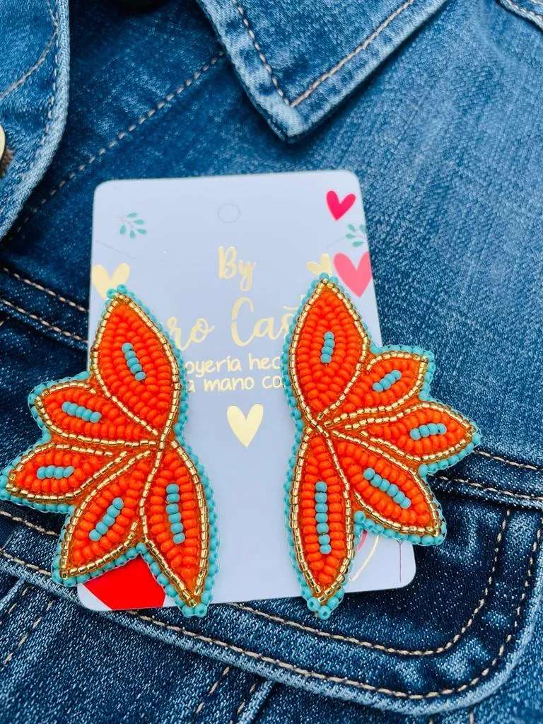  Aretes espiga naranja y turquesa 2