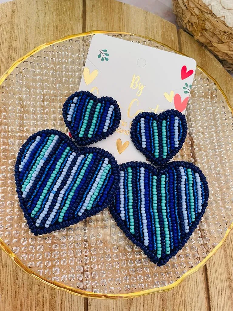 Aretes Corazón Azul con Líneas