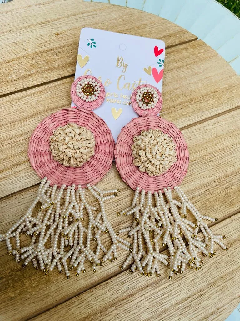 Aretes Redondos en Palma de Iraca Palo de Rosa