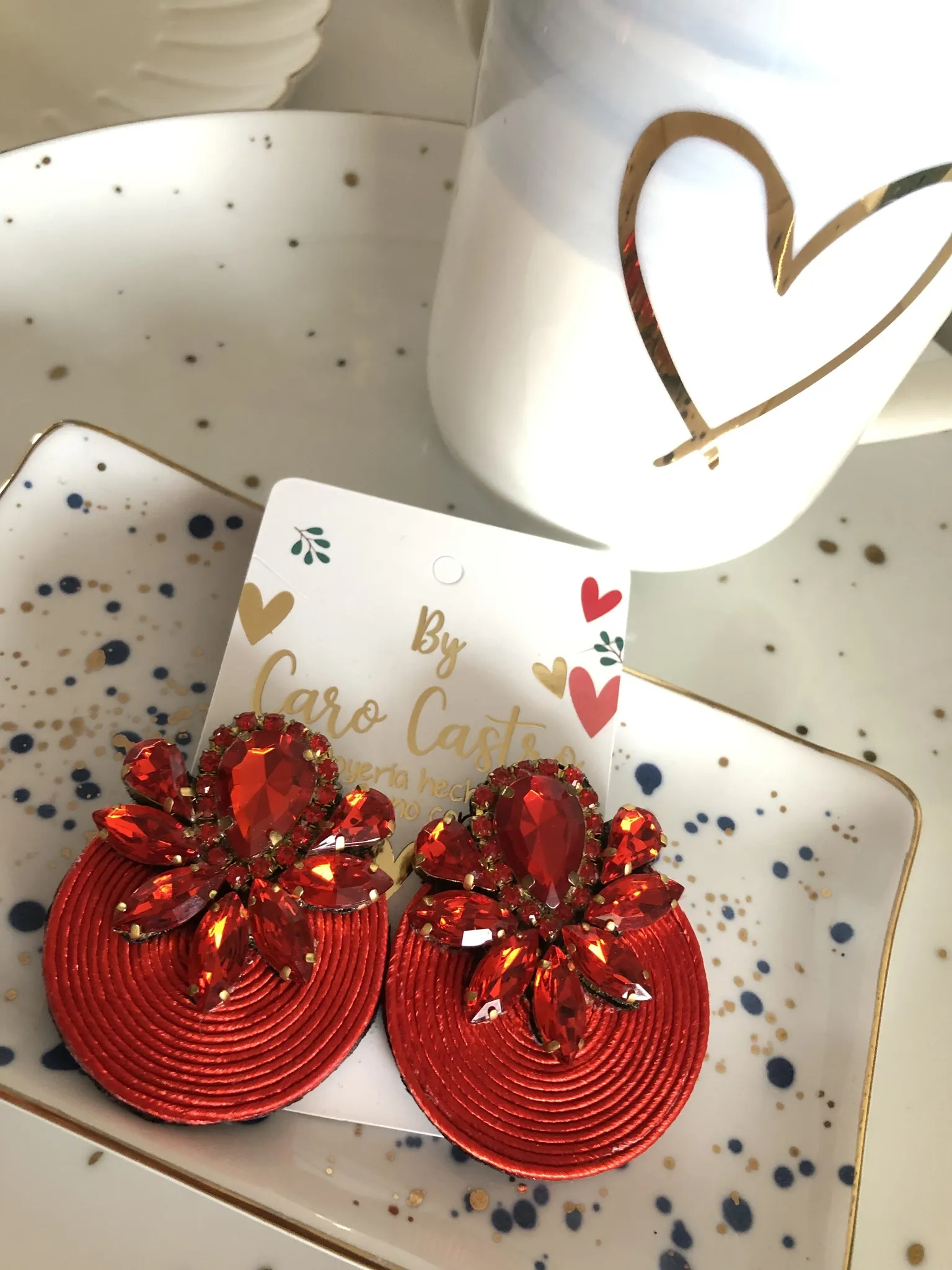  Aretes en Soutache Rojos y Cristales   