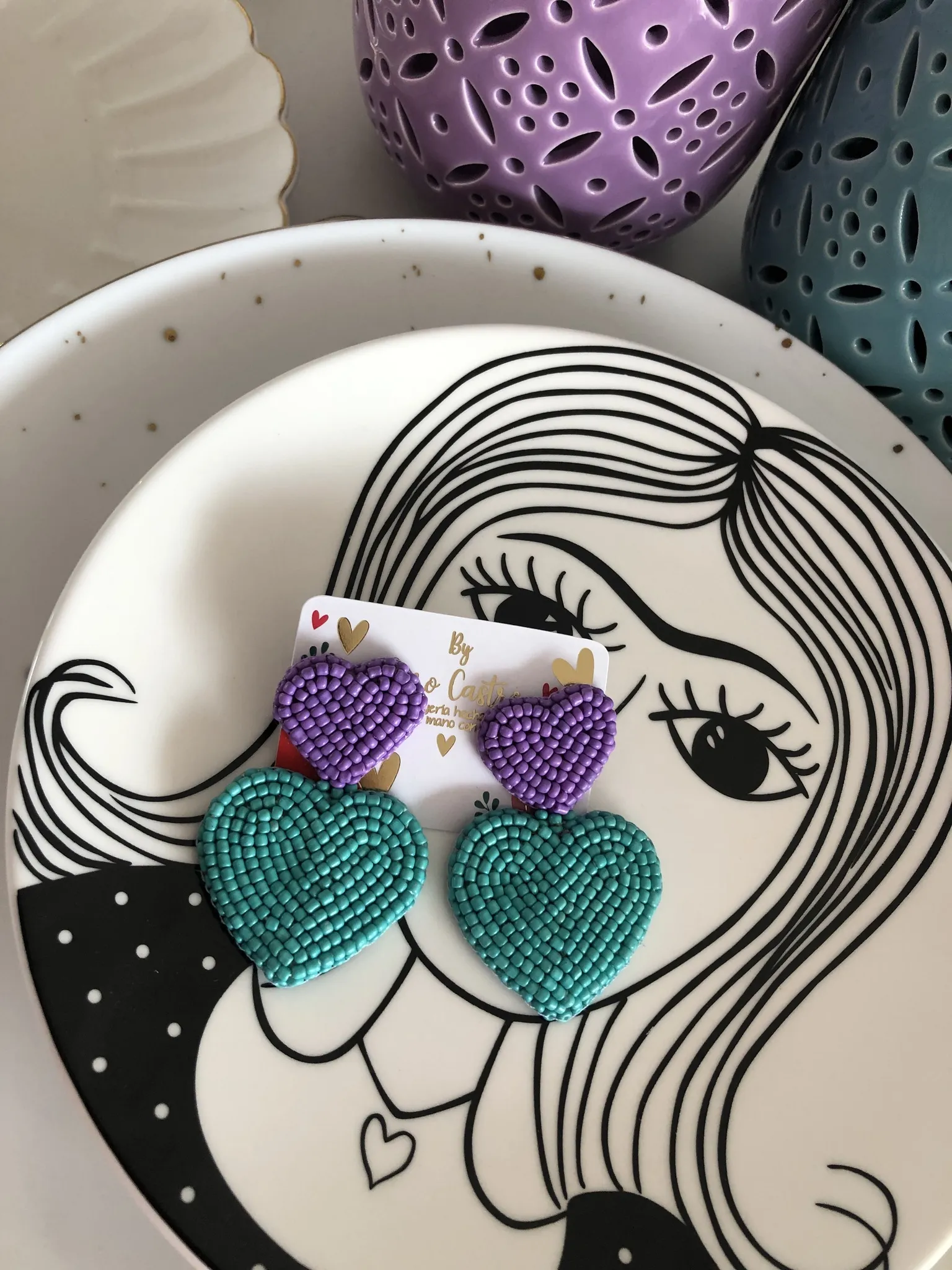 Aretes Doble Corazón Topo M|orado