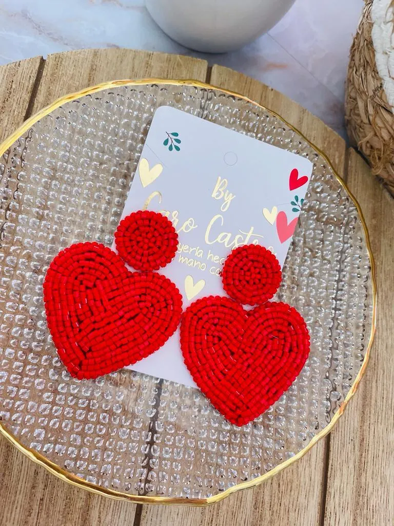 Aretes Corazón Rojo Brillante