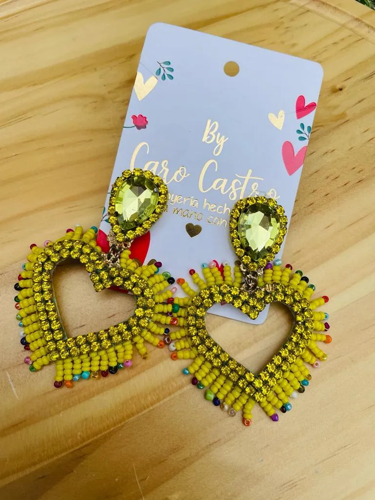 Aretes Corazón Amarillo Cristal