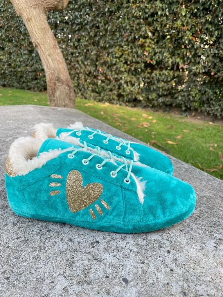 Babuchas Tennis Turquesas Corazón Escarchado