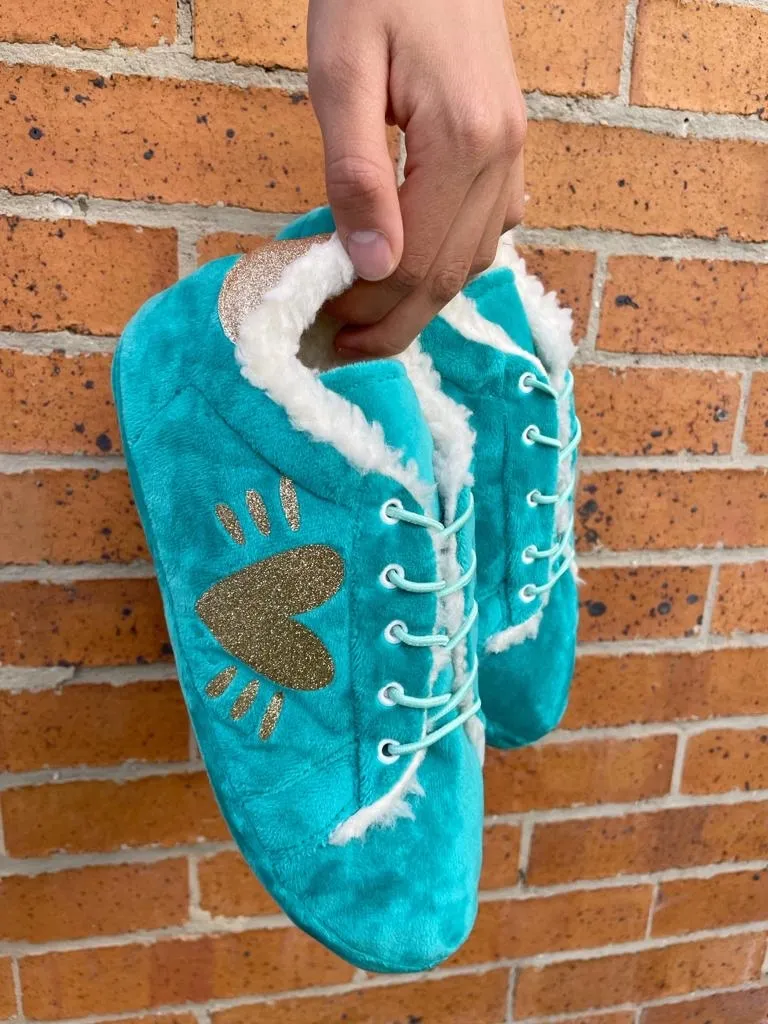 Babuchas Tennis Turquesas Corazón Escarchado 3