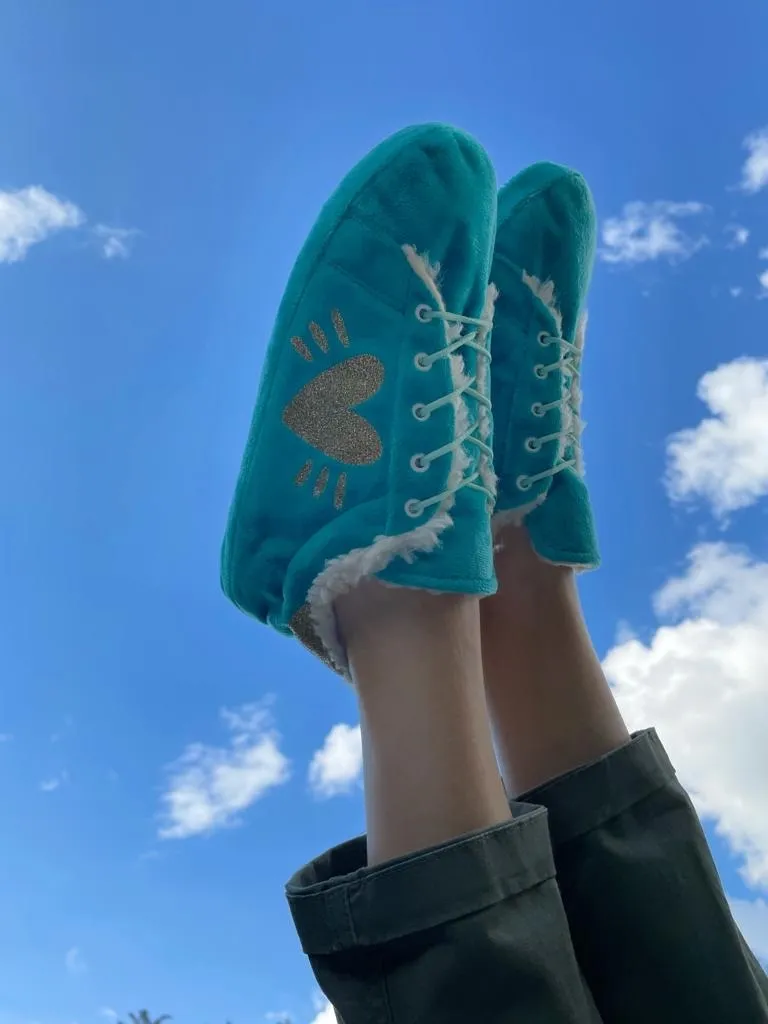 Babuchas Tennis Turquesas Corazón Escarchado 4