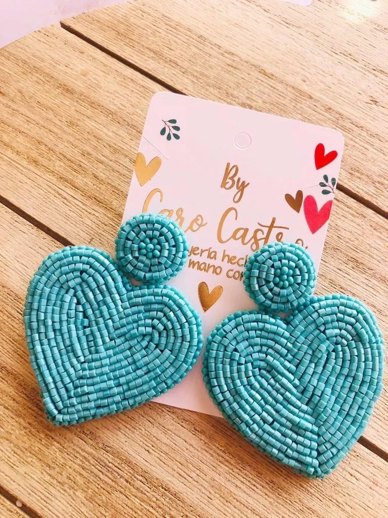 Aretes Corazones Turquesa