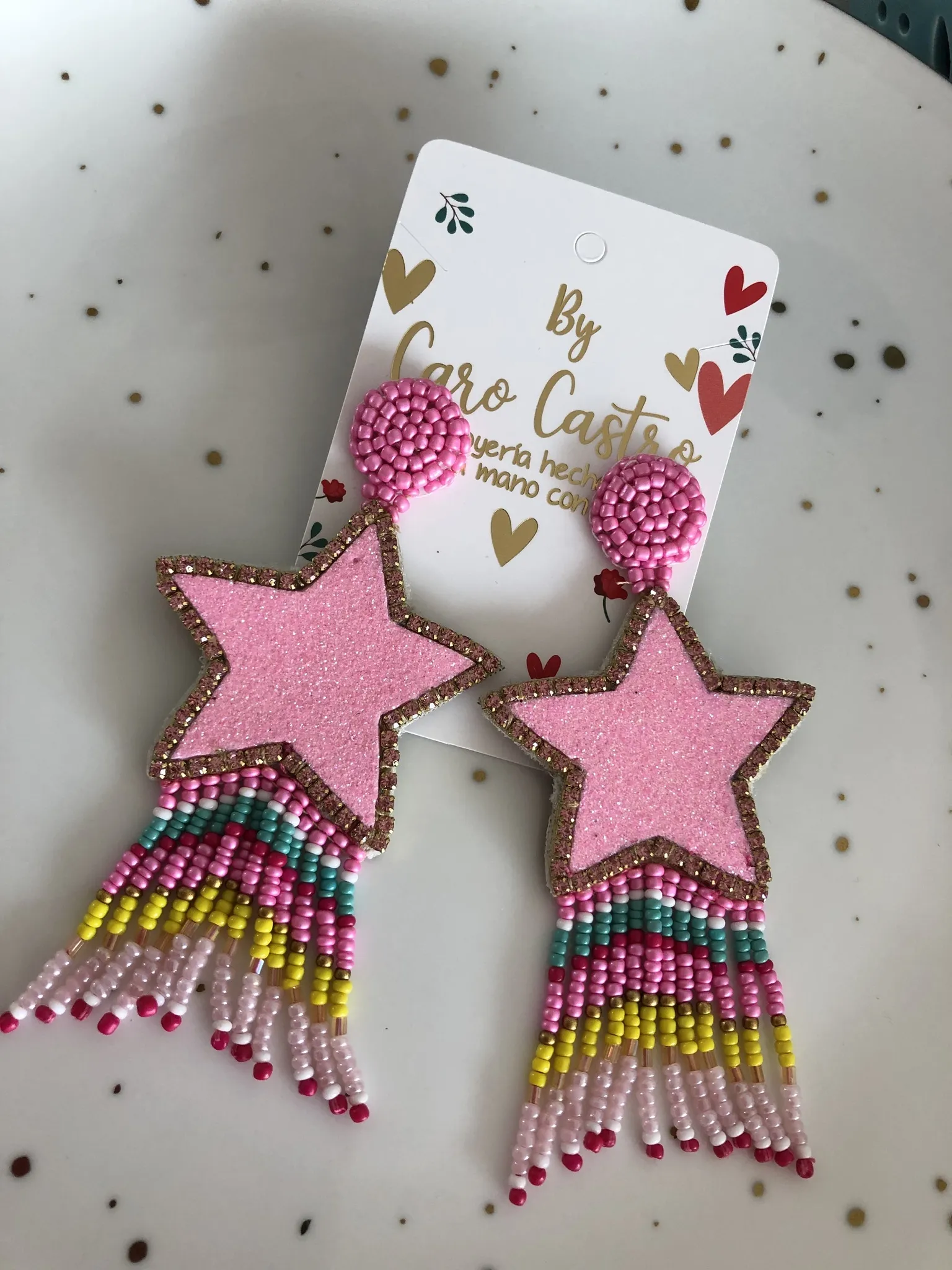 Aretes Estrella Con Flecos Arcoíris