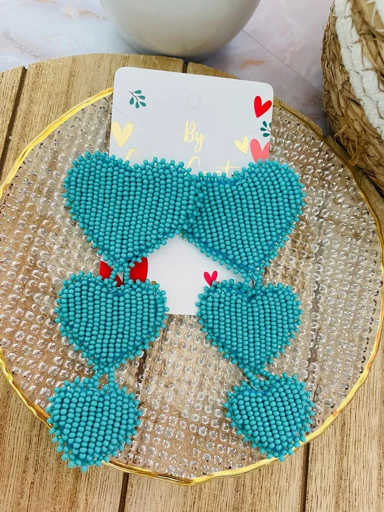 Aretes Corazón Cascada Azul Turquesa