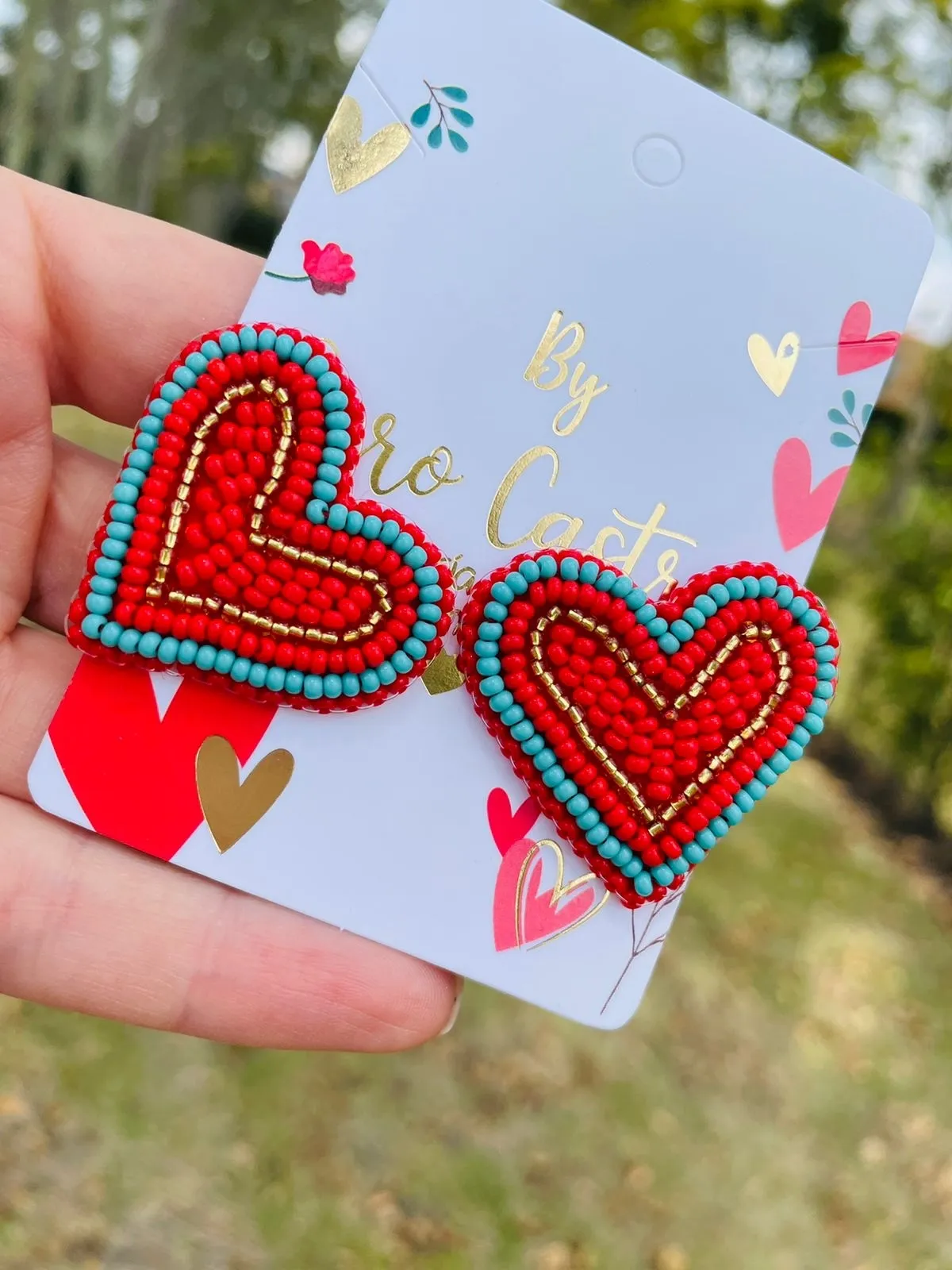 Topo de Corazón Rojo con Borde Turquesa